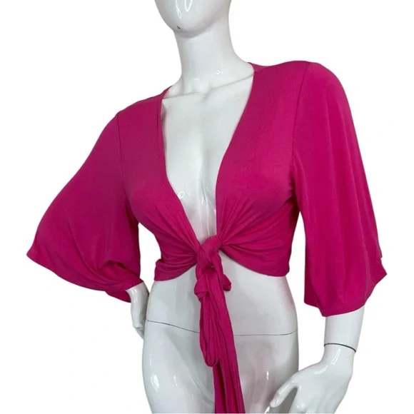 Zenana Chic vibrant Fuchsia Tie-Front blouse shirt swim dopamine wear NWT sz XL - Picture 7 of 13